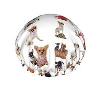 Gorro de ducha impermeable de doble capa para mujer, cuenta con ajuste seguro antideslizante, fácil mantenimiento y comodidad reutilizable, bonito patrón de pug de chihuahua