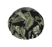Gorro de ducha impermeable de doble capa para mujer, cuenta con ajuste seguro antideslizante, fácil mantenimiento y reutilizable, práctico dinero con signo de dólar