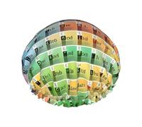 Gorro de ducha impermeable de doble capa para mujer, cuenta con ajuste seguro antideslizante, fácil mantenimiento y tabla periódica de elementos reutilizable