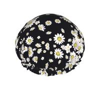 Gorro de ducha impermeable de doble capa para mujer, ligero, portátil y reutilizable, talla única que se adapta a la mayoría de formas de cabeza, margarita blanca