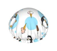 Gorro de ducha impermeable de doble capa para mujer, ligero, portátil y reutilizable, talla única que se adapta a la mayoría de formas de cabeza, pingüino, globo, copo de nieve