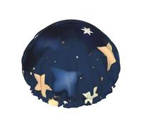 Gorro de ducha impermeable de doble capa para mujer, protección portátil para cabello largo, accesorio de baño versátil, azul marino, cielo y estrellas