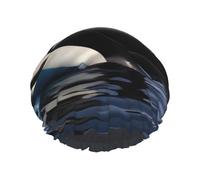 Gorro de ducha impermeable de doble capa para mujer, protección portátil para el cabello largo, accesorio de baño versátil, estampado de orcas de orcas