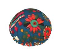 Gorro de ducha impermeable de doble capa para mujer, protección portátil para el cabello largo, accesorio de baño versátil, arte popular mexicano bohemio