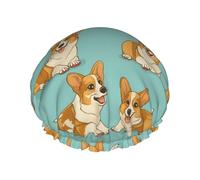 Gorro de ducha impermeable de doble capa para perro Corgi Multi Expressions, gorro reutilizable con banda elástica