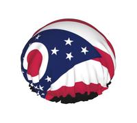 Gorro de ducha impermeable de tamaño grande con estampado de la bandera del estado de Ohio para mujeres y hombres, reutilizable, ligero y suave