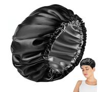 Gorro de ducha impermeable - Diseño de doble capa, ajuste ancho y ajustable, banda protectora para el cabello | Gorro de ducha negro, gorro de noche, cubierta para el cuidado del cabello, fas