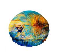 Gorro de ducha impermeable doble Barcos Arte Árbol Colorido Color Verde Río Lago Reutilizable Gorro de ducha de moda para mujeres Belleza, BathHair Spa, Home Hotel Travel Use