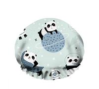 Gorro de ducha impermeable doble Luna estrellas Panda dibujos animados lindo cielo estrellado feliz gorro de ducha de moda reutilizable para mujeres belleza, baño de pelo Spa, uso en viajes de Hotel