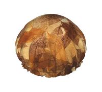 Gorro de ducha impermeable elástico de doble capa con hojas doradas, color marrón, beige y otoño, gorro de baño reutilizable.