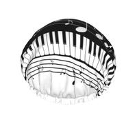 Gorro de ducha impermeable elástico de doble capa con notas musicales voladoras y teclas de piano, gorro de baño reutilizable.