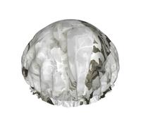 Gorro de ducha impermeable grande con estampado de árbol blanco para mujer, pelo largo, lavable, banda elástica