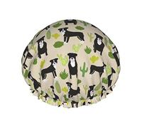 Gorro de ducha impermeable para perros de tela Pitbull negra, gorro de baño elástico para el cabello, gorros de baño para el cabello con protección ambiental, doble capa impermeable, gorro de ducha