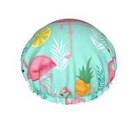 Gorro de ducha impermeable reutilizable con estampado de flamenco rosa, gorro de baño elástico de doble capa, gorro de ducha grande para mujeres de pelo largo