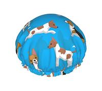 Gorro de ducha impermeable sin costuras con diseño de dibujos animados de Corgi, gorro de baño elástico para el cabello, protección del medio ambiente, gorros de baño para el cabello, doble capa imp