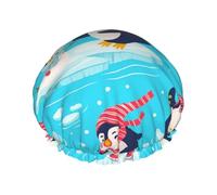 Gorro de ducha impermeable y reutilizable de doble capa con diseño de pingüino y muñeco de nieve para mujer.