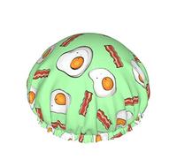 Gorro de ducha Kawaii Green Eggs Bacon Gorro de baño reutilizable Elástico Gorro de ducha de baño Suave impermeable para gorras de cabello de todas las longitudes de cabello
