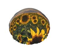 Gorro de ducha L para mujeres y hombres, gorro de baño de doble capa con estampado de girasoles y luz solar, gorro de ducha de salón y esencial de viaje