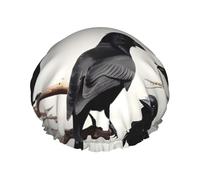 Gorro de ducha ligero con estampado de cuervo negro con pájaros en una rama para mujeres y hombres, gorro reutilizable suave y gorro de baño