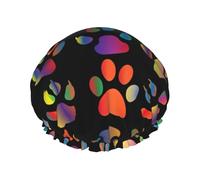 Gorro de ducha ligero con estampado de pata de perro colorido para mujeres y hombres, gorro reutilizable suave y gorro de baño