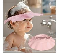 Gorro de ducha para bebé, gorro de baño suave y ajustable, visera de baño segura para niños pequeños y niños, gorro impermeable para lavar el cabello que protege los ojos y las orejas (rosa)