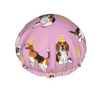 Gorro de ducha para el pelo - Beagle Dog Happy Birthday Gorro de ducha grande reutilizable e impermeable, gorro de ducha de doble capa para mujer, gorro de pelo para ducha con forro de Peva y cuerda