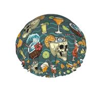 Gorro de ducha para el pelo - Bebida artística Cráneo de Coco, Gorro de ducha grande, reutilizable, impermeable, gorro de ducha de doble capa para mujer, gorro de pelo para ducha con forro de PEVA y