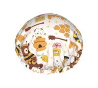 Gorro de ducha para el pelo - Bonito tarro de miel de abeja con oso de colmena, gorro de ducha grande, reutilizable, impermeable, gorro de ducha de doble capa para mujer, gorro de ducha para ducha con