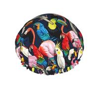 Gorro de ducha para el pelo - Colorido tucán flamenco gorro de ducha grande reutilizable, impermeable, gorro de ducha de doble capa para mujer, gorro de ducha para ducha con forro de Peva y cuerda