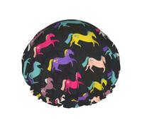 Gorro de ducha para el pelo de dibujos animados, multicolor, lindo caballo, reutilizable, impermeable, gorro de ducha de doble capa para mujer, gorro de ducha para ducha con forro de Peva y cuerda