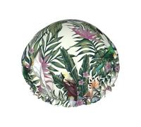 Gorro de ducha para el pelo, diseño tropical de doble capa, reutilizable, gorro de ducha grande para mujer, gorro de ducha para ducha con forro de Peva y cuerda elástica