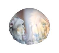 Gorro de ducha para el pelo - El gato se ve en el espejo, gorro de ducha de doble capa reutilizable, gorro de ducha grande para mujer, gorro de ducha para ducha con forro de Peva y cuerda elástica