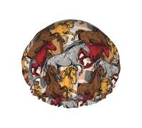 Gorro de ducha para el pelo - Gorro de ducha grande multicolor artístico reutilizable, impermeable, gorro de ducha de doble capa para mujer, gorro de ducha para ducha con forro de Peva y cuerda