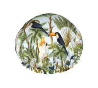 Gorro de ducha para el pelo - Gorro de ducha tropical lindo tucán de loro de doble capa, reutilizable, impermeable, gorro de ducha grande para mujer, gorro de ducha para ducha con forro de Peva y