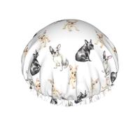 Gorro de ducha para el pelo, lindo bulldog francés, multicolor, de doble capa, reutilizable, resistente al agua, gorro de ducha grande para mujer, gorro de ducha para ducha con forro de Peva y cuerda