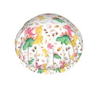 Gorro de ducha para el pelo - Lindo gorro de ducha de doble capa de dinosaurios bebé reutilizable, impermeable, gorro de ducha grande para mujer, gorro de ducha para ducha con forro de Peva y cuerda