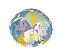 Gorro de ducha para el pelo - Multicolor lindo perro caniche doble capa gorro de ducha reutilizable impermeable, gorro de ducha grande para mujeres, gorro de pelo para ducha con forro de Peva y cuerda