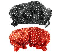 Gorro de ducha para mujer, 2 unidades, gorro de ducha impermeable, doble capa para uso doméstico, baño, spa para mujeres, niñas, spa rojo + negro
