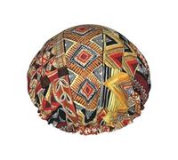 Gorro de ducha para mujer con estampado de patchwork textil africano, ligero, suave y doblemente impermeable.