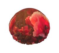 Gorro de ducha para mujer, diseño de campo de amapolas rojas, gorro de ducha elástico reutilizable de doble capa