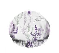 Gorro de ducha para mujer, diseño de flores de lavanda, morado y verde, con letras "Sueño de Provenza", doble impermeable, reutilizable e impermeable.