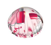 Gorro de ducha para mujer Gorro de baño elástico y reutilizable con protección para el cabello Gorro de baño doble impermeable (Modern Lady Girly Cosmetic Perfume Lipstick pink)