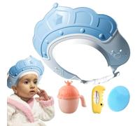 Gorro de ducha para niños, sombrero de visera con medidor de temperatura del agua y taza de champú, tapa de champú con cepillo de champú, protege los oídos y los ojos