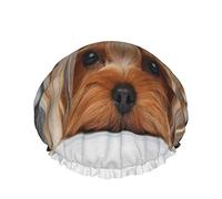 Gorro de ducha,Retrato de perro Yorkie Love con linda cinta Gorro de baño doble impermeable,Gorro de ducha elástico reutilizable,Gorros de baño Gorro de noche