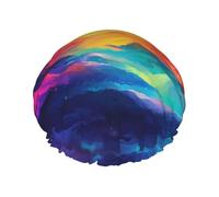 Gorro de ducha reutilizable con diseño de aurora de cielo deslumbrante, doble capa, impermeable, elástico, respetuoso con el medio ambiente, uso diario