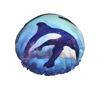 Gorro de ducha reutilizable con diseño de orca y ballena asesina para mujer, impermeable, de doble capa, grande, lavable, con banda elástica, para hombre