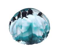 Gorro de ducha reutilizable con diseño de pingüinos en el iceberg para mujer, gorro de ducha doble a prueba de salpicaduras, tamaño grande para todo tipo de cabello.