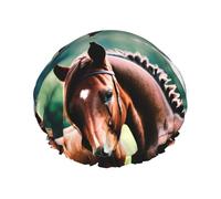 Gorro de ducha reutilizable con dos caballos para mujer, doble capa impermeable, esencial para el tratamiento del cabello