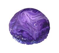 Gorro de ducha reutilizable con estampado de amor morado para mujer, gorro de ducha con elástico de doble capa para baño de cabello largo