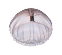 Gorro de ducha reutilizable con estampado de árbol de nieve blanco para mujer, gorro de ducha grande para trenzas de pelo largo